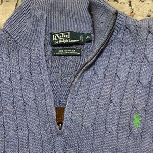 Polo Ralph Lauren Half Zip Cable-Knit Tussah Silk Sweater Periwinkle XL